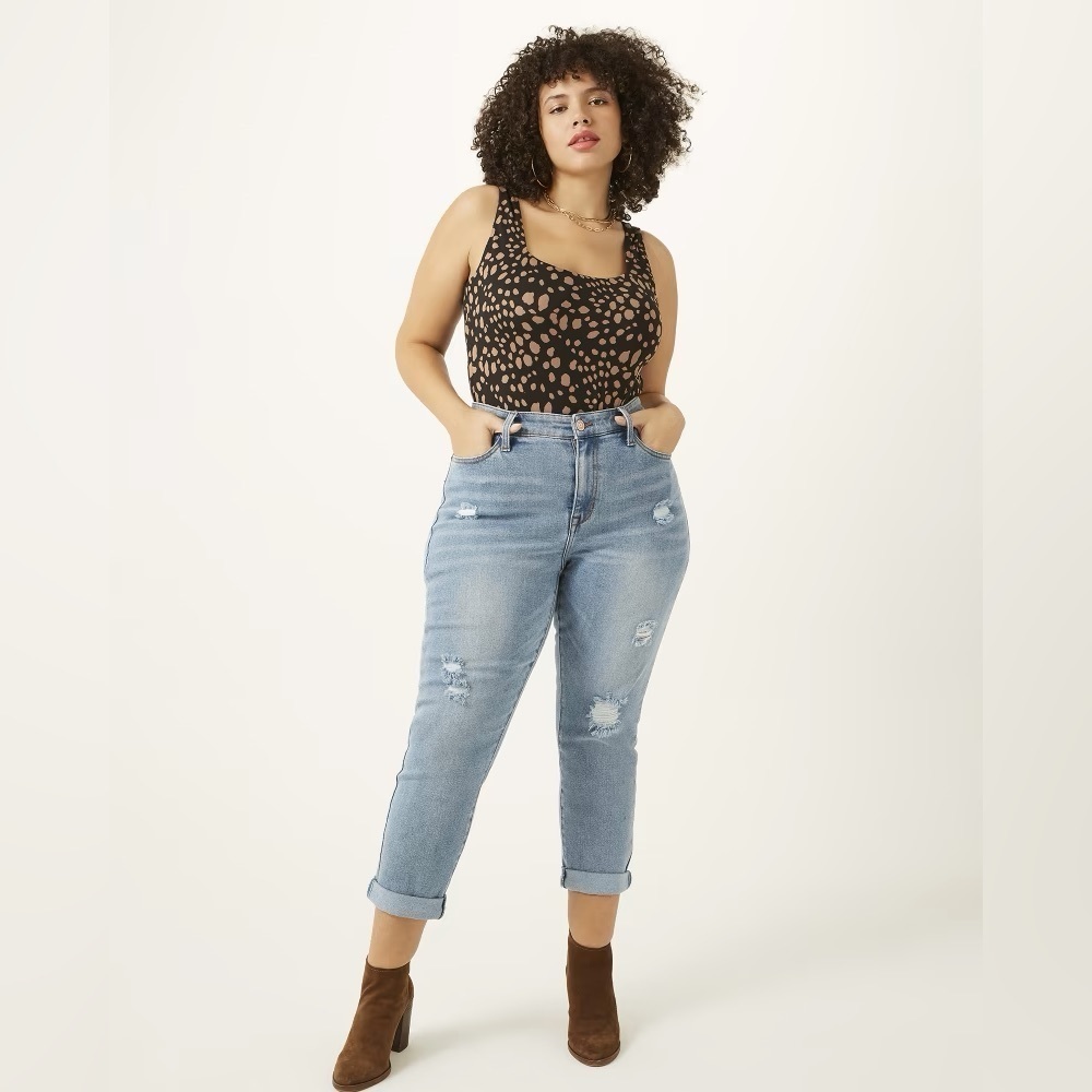 Molly & Isadora Plus Size 32 6x-7x Boyfriend Blue Distressed Straight Leg Jeans